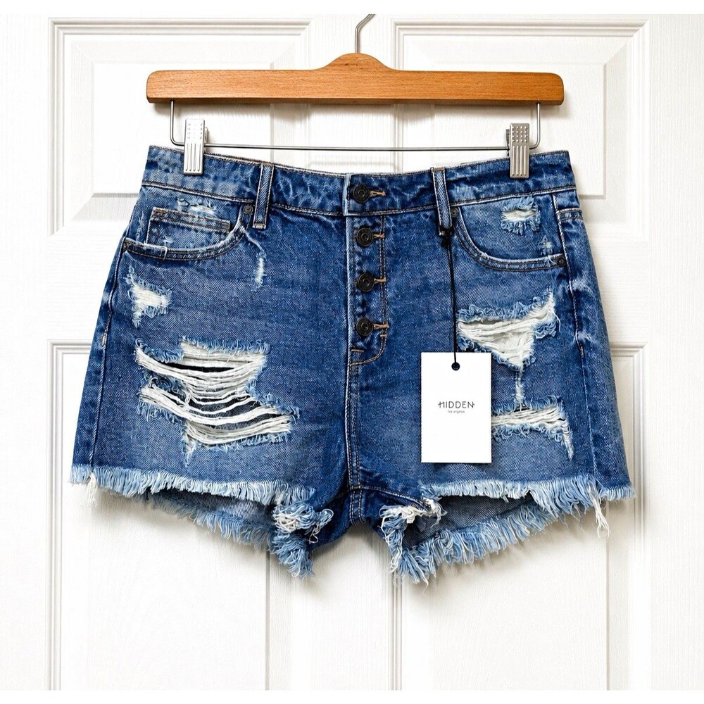 Hidden Los Angeles Sofie Mom Denim Shorts Women’s L Blue High Rise Button Fly